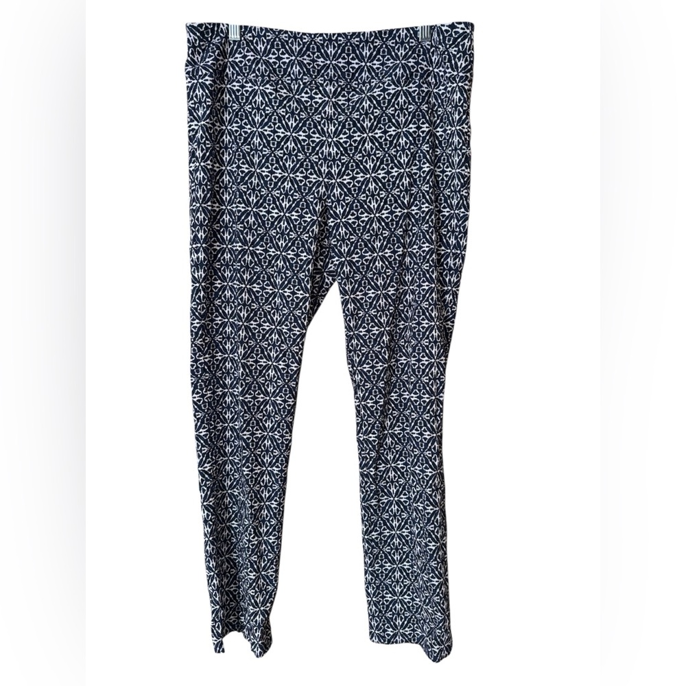 Elliott Lauren Pull-On Pants Women's 14 Blue White Black Comfy Casual Cropped - Picture 1 of 8